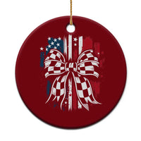 Patriotic Coquette Bow Checkered Flag Race Car Racing Ceramic Ornament - Wonder Print Shop