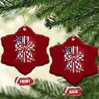 Patriotic Coquette Bow Checkered Flag Race Car Racing Ceramic Ornament - Wonder Print Shop
