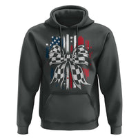 Patriotic Coquette Bow Checkered Flag Race Car Racing Hoodie - Wonder Print Shop