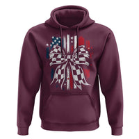 Patriotic Coquette Bow Checkered Flag Race Car Racing Hoodie - Wonder Print Shop