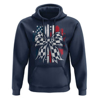 Patriotic Coquette Bow Checkered Flag Race Car Racing Hoodie - Wonder Print Shop