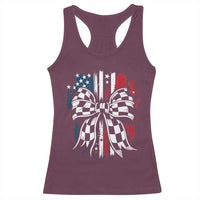 Patriotic Coquette Bow Checkered Flag Race Car Racing Racerback Tank Top - Wonder Print Shop
