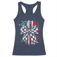Patriotic Coquette Bow Checkered Flag Race Car Racing Racerback Tank Top - Wonder Print Shop