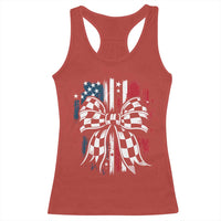 Patriotic Coquette Bow Checkered Flag Race Car Racing Racerback Tank Top - Wonder Print Shop