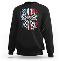 Patriotic Coquette Bow Checkered Flag Race Car Racing Sweatshirt - Wonder Print Shop