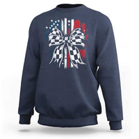 Patriotic Coquette Bow Checkered Flag Race Car Racing Sweatshirt - Wonder Print Shop