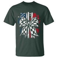 Patriotic Coquette Bow Checkered Flag Race Car Racing T Shirt - Wonder Print Shop