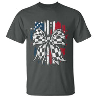 Patriotic Coquette Bow Checkered Flag Race Car Racing T Shirt - Wonder Print Shop