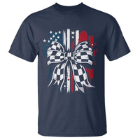 Patriotic Coquette Bow Checkered Flag Race Car Racing T Shirt - Wonder Print Shop