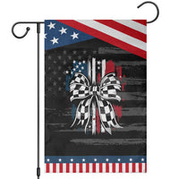 Patriotic Coquette Bow Checkered Flag Race Car Racing Garden Flag