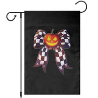Race Car Halloween Garden Flag Pumpkin Checkered Coquette Bow - Wonder Print Shop