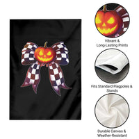 Race Car Halloween Garden Flag Pumpkin Checkered Coquette Bow - Wonder Print Shop