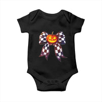 Race Car Halloween Baby Onesie Pumpkin Checkered Coquette Bow - Wonder Print Shop