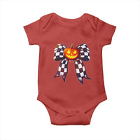 Race Car Halloween Baby Onesie Pumpkin Checkered Coquette Bow - Wonder Print Shop
