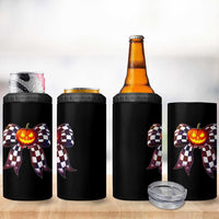 Race Car Halloween 4 in 1 Can Cooler Tumbler Pumpkin Checkered Coquette Bow