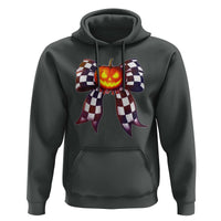 Race Car Halloween Hoodie Pumpkin Checkered Coquette Bow - Wonder Print Shop