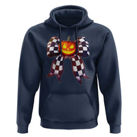 Race Car Halloween Hoodie Pumpkin Checkered Coquette Bow - Wonder Print Shop