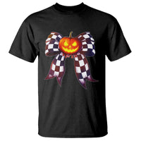 Race Car Halloween T Shirt Pumpkin Checkered Coquette Bow - Wonder Print Shop