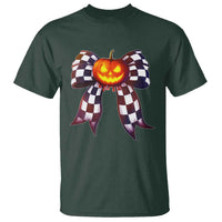 Race Car Halloween T Shirt Pumpkin Checkered Coquette Bow - Wonder Print Shop