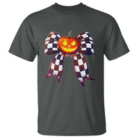 Race Car Halloween T Shirt Pumpkin Checkered Coquette Bow - Wonder Print Shop
