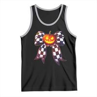 Race Car Halloween Tank Top Pumpkin Checkered Coquette Bow - Wonder Print Shop