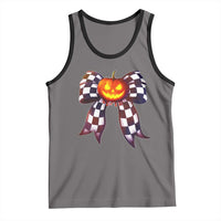 Race Car Halloween Tank Top Pumpkin Checkered Coquette Bow - Wonder Print Shop