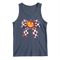 Race Car Halloween Tank Top Pumpkin Checkered Coquette Bow - Wonder Print Shop