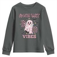 Race Car Halloween Youth Sweatshirt Boo Checkered Coquette Bow - Wonder Print Shop