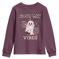 Race Car Halloween Youth Sweatshirt Boo Checkered Coquette Bow - Wonder Print Shop