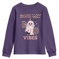 Race Car Halloween Youth Sweatshirt Boo Checkered Coquette Bow - Wonder Print Shop