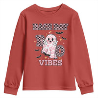 Race Car Halloween Youth Sweatshirt Boo Checkered Coquette Bow - Wonder Print Shop