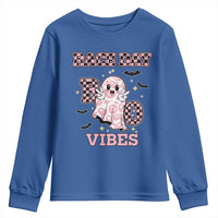 Race Car Halloween Youth Sweatshirt Boo Checkered Coquette Bow - Wonder Print Shop