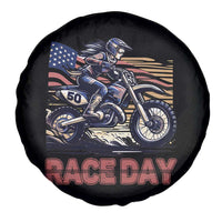 Dirt Bike Girl Spare Tire Cover Patriotic Motocross American Flag Racing - Wonder Print Shop