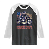 Dirt Bike Girl Raglan Shirt Patriotic Motocross American Flag Racing - Wonder Print Shop