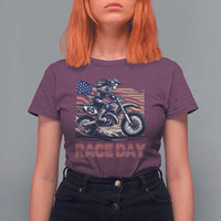 Dirt Bike Girl T Shirt For Women Patriotic Motocross American Flag Racing - Wonder Print Shop