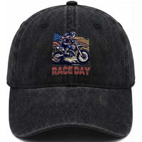 Dirt Bike Girl Washed Cotton Baseball Cap Patriotic Motocross American Flag Racing
