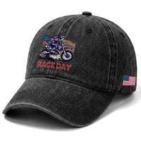 Dirt Bike Girl Washed Cotton Baseball Cap Patriotic Motocross American Flag Racing