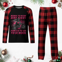 Funny Dirt Bike Girl Plaid Pajama Set Born To Ride Dirt Bikes Forced To Go To School - Wonder Print Shop