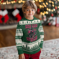 Funny Dirt Bike Girl Ugly Christmas Sweater Born To Ride Dirt Bikes Forced To Go To School - Wonder Print Shop