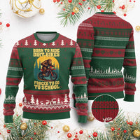 Funny Bigfoot Dirt Bike Ugly Christmas Sweater Born To Ride Dirt Bikes Forced To Go To School - Wonder Print Shop