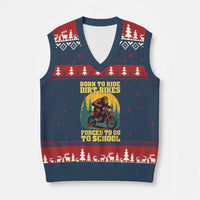 Funny Bigfoot Dirt Bike V-Neck Knit Sweater Vest Born To Ride Dirt Bikes Forced To Go To School - Wonder Print Shop