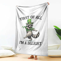 Funny Raccoon St Patricks Day Meme Throw Blanket First Of All I Am Delight