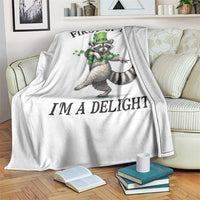 Funny Raccoon St Patricks Day Meme Throw Blanket First Of All I Am Delight