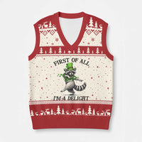 Funny Raccoon St Patricks Day Meme V-Neck Knit Sweater Vest First Of All I Am Delight