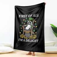 Funny St Patricks Day Raccoon Drinking Beer Throw Blanket First Of All I Am Delight