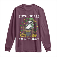 Funny St Patricks Day Raccoon Drinking Beer Long Sleeve Shirt First Of All I Am Delight