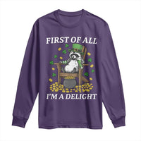 Funny St Patricks Day Raccoon Drinking Beer Long Sleeve Shirt First Of All I Am Delight