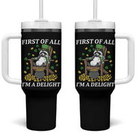 Funny St Patricks Day Raccoon Drinking Beer Tumbler With Handle First Of All I Am Delight