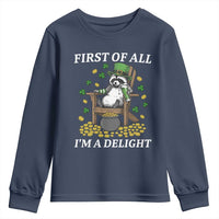 Funny St Patricks Day Raccoon Drinking Beer Youth Sweatshirt First Of All I Am Delight