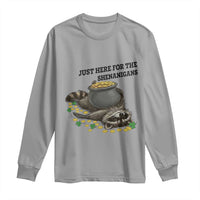 Funny Raccoon St Patricks Day Meme Long Sleeve Shirt Just Here For The Shenanigans